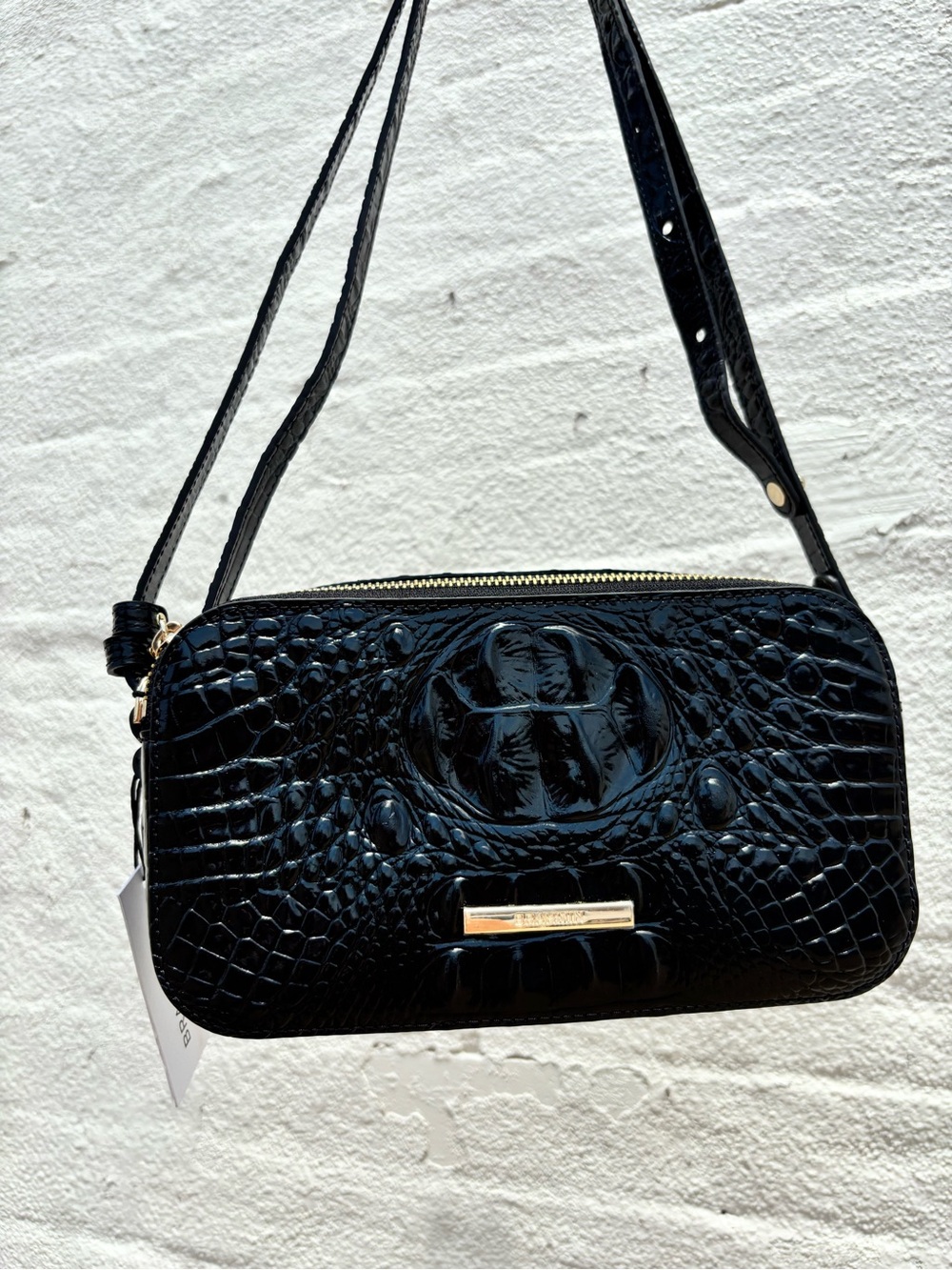 Brahmin Black Danica Croc-Embossed Crossbody Bag